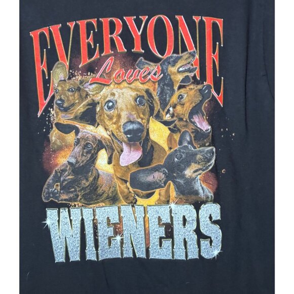 Everyone Loves Wieners T Shirt Adult Medium Black Funny Graphic Print Dogs NEW - Picture 2 of 4